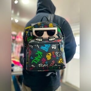 Karl Lagerfeld Black Backpack with Colorful Graphics